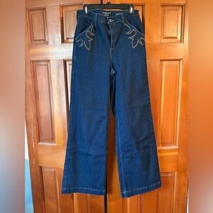 Ariat Dark Blue Flare Jeans with Tan Stitching
